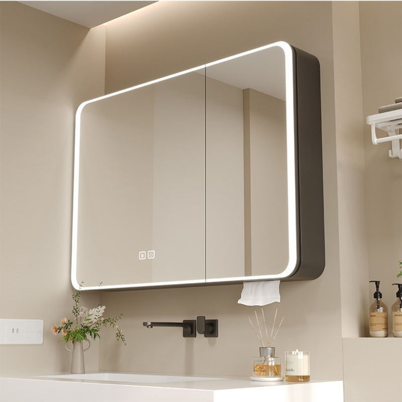Home Theater Bathroom - LED Bathroom Mirror Cabinet Aluminum Rounded
