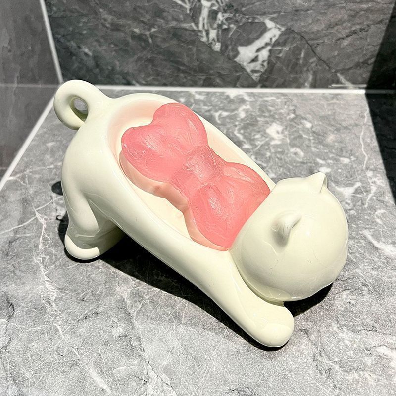 Tiny Home Bathroom Kit - Cute Cat Drain Soap Holder Container