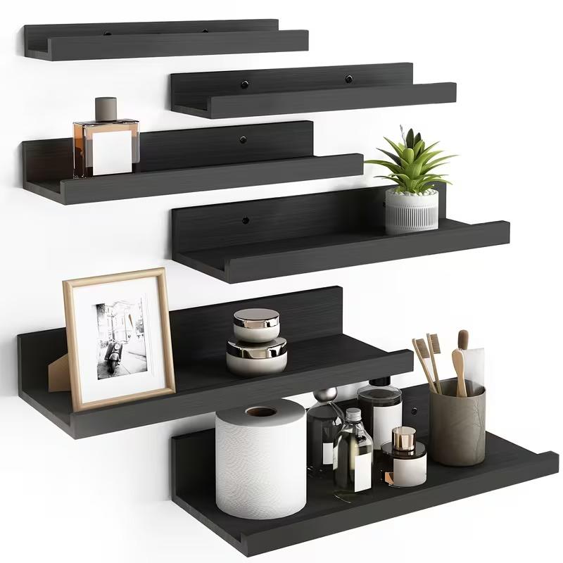 Home Bathroom Shelf - 6Pcs Solid Wood Floating Shelves Wall