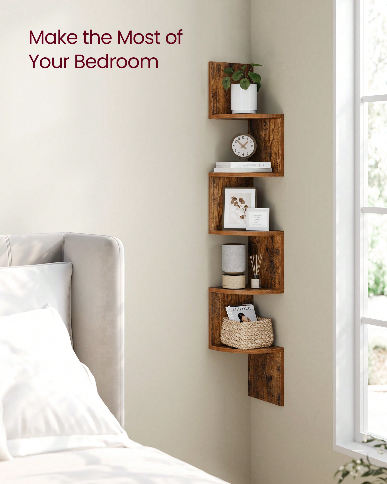 Home Bathroom Shelf - Corner Floating Shelf 5 Tier, Wall