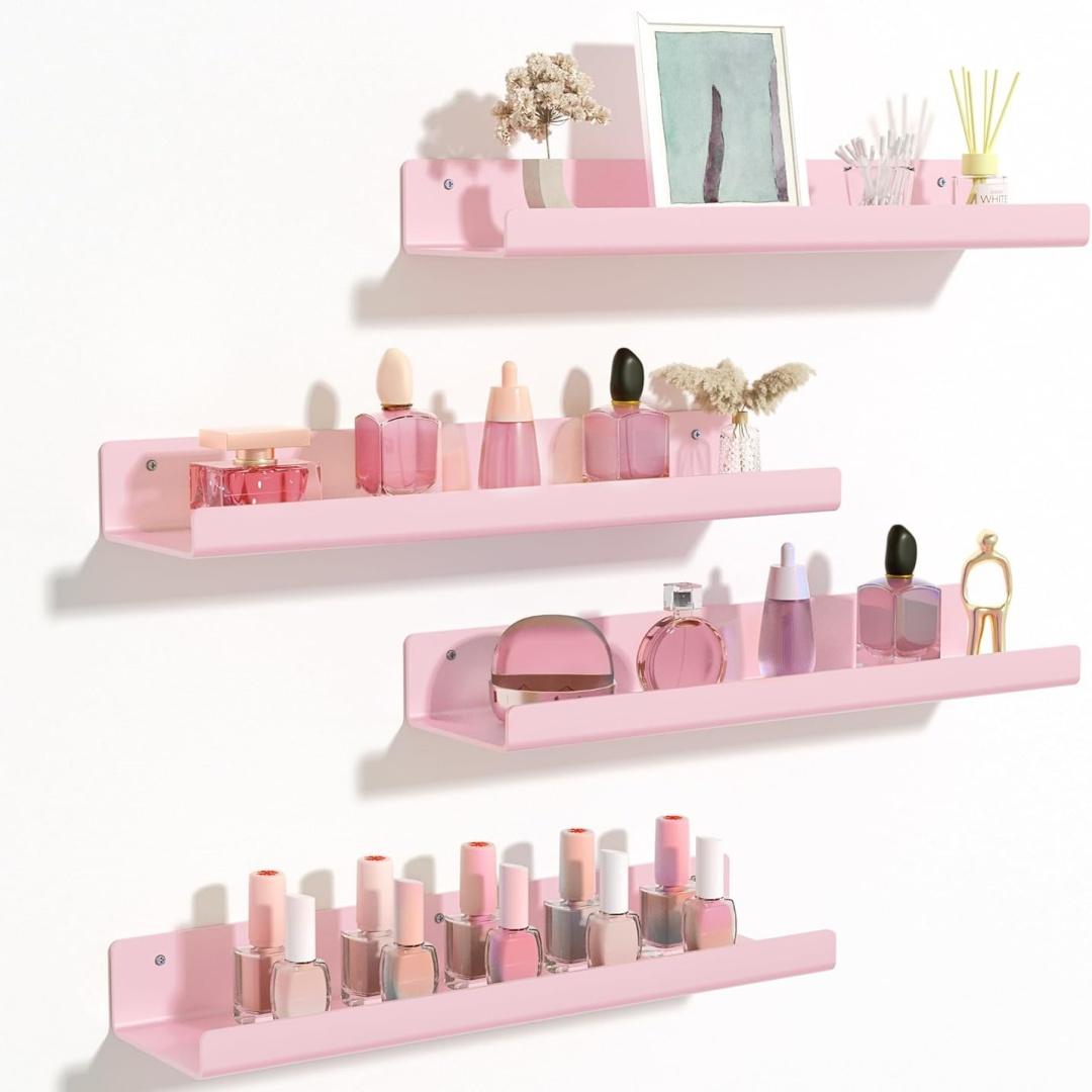 Home Bathroom Shelf - 4-Pack Pink Acrylic Floating Shelves 15